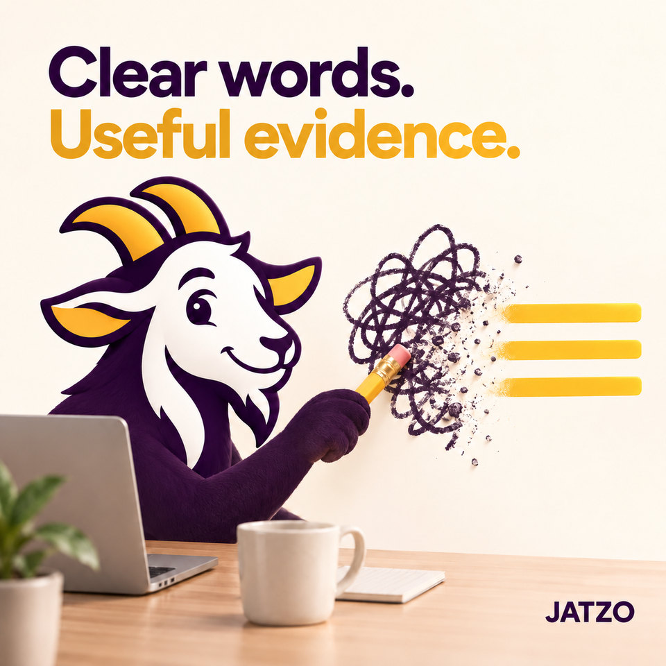 Clear words. Useful evidence. Illustration of the Jatzo goat turning a tangle into clear lines.