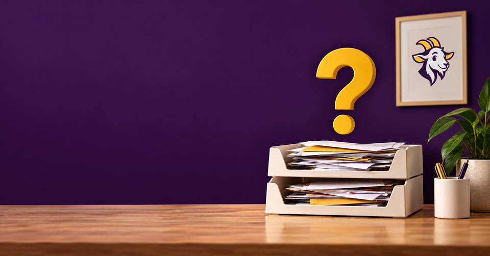 Illustration of a question mark above a stack of papers